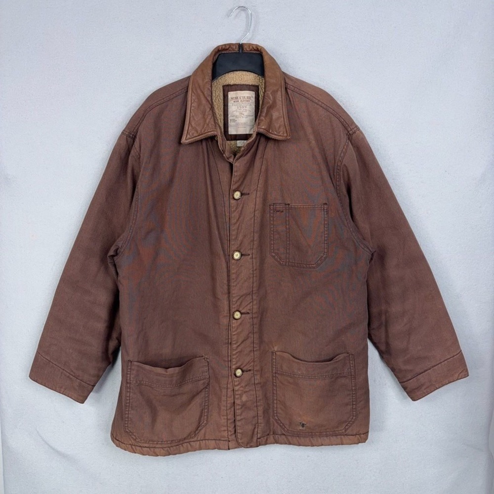 Vintage Structure Barn Coat Mens Large Sherpa Lined Workwear Utility Jacket 90s